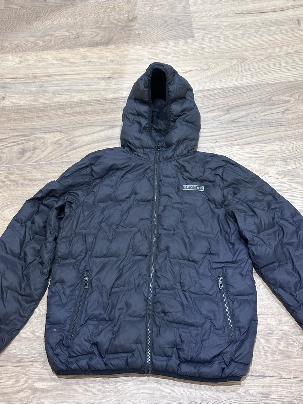 Spyder Men’s Black Hooded Quilted Puffer Jacket